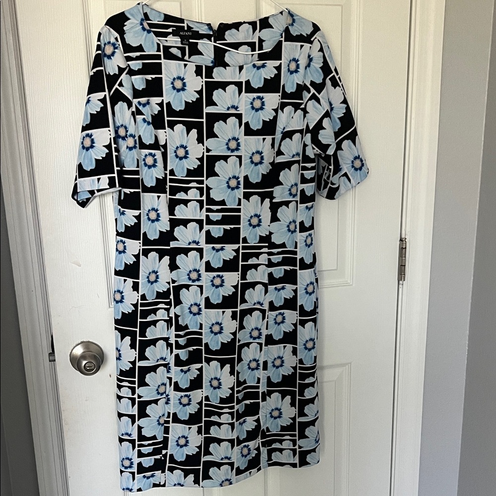 Alfani Black and Light Blue Floral Midi Dress